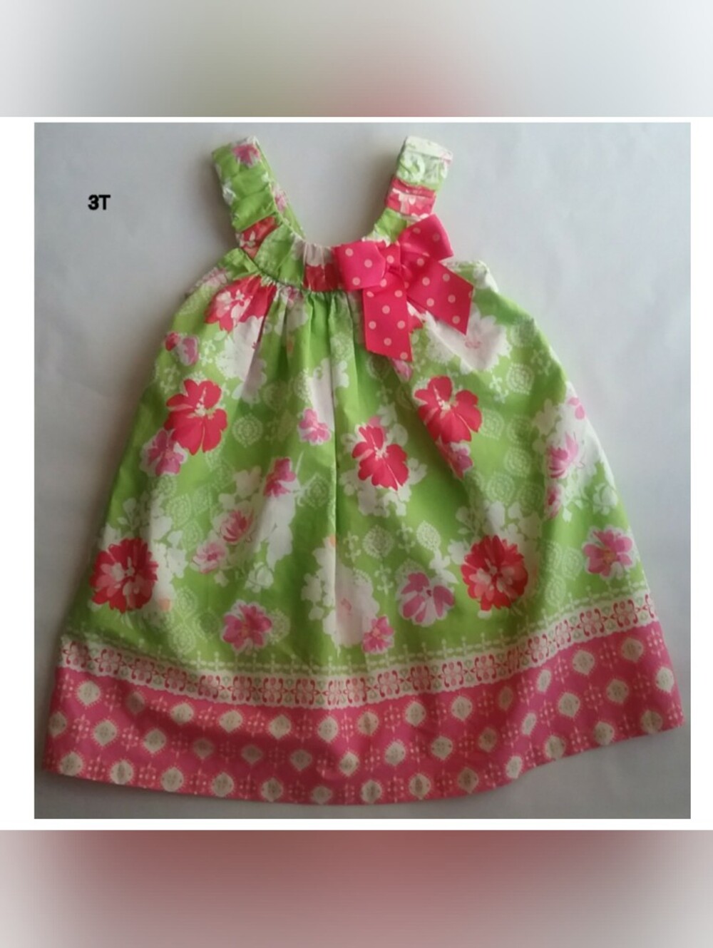 Jessica Ann Green Floral Sundress with Pink Accents 3T